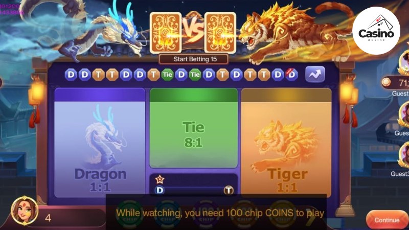 Prize money for winning online dragon tiger